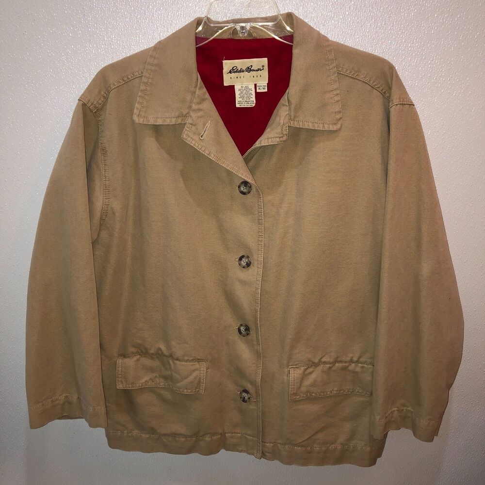 Eddie Bauer Womens Size XL Tan Canvas Chore Jacket Flannel Lined Field Barn Coat - Picture 3 of 10